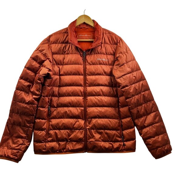 Eddie Bauer Mens EB650 Down Jacket Rust Orange Size L Packable Puffer Coat - Picture 1 of 13